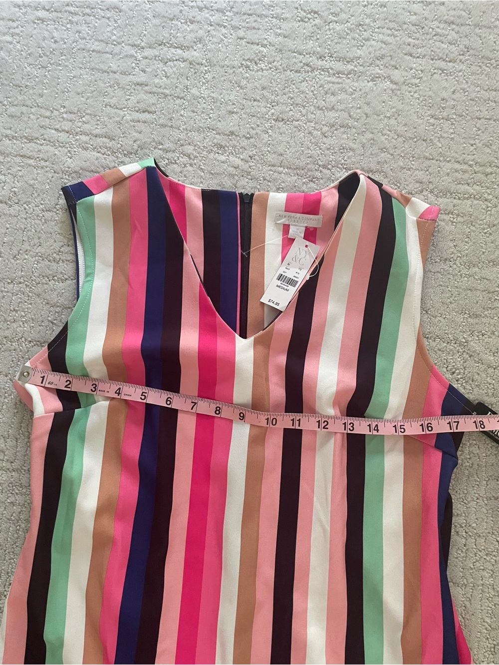 NWT New York & Company Colorful Striped Classic Tie-Waist Sleeveless Dress, M - Picture 7 of 8